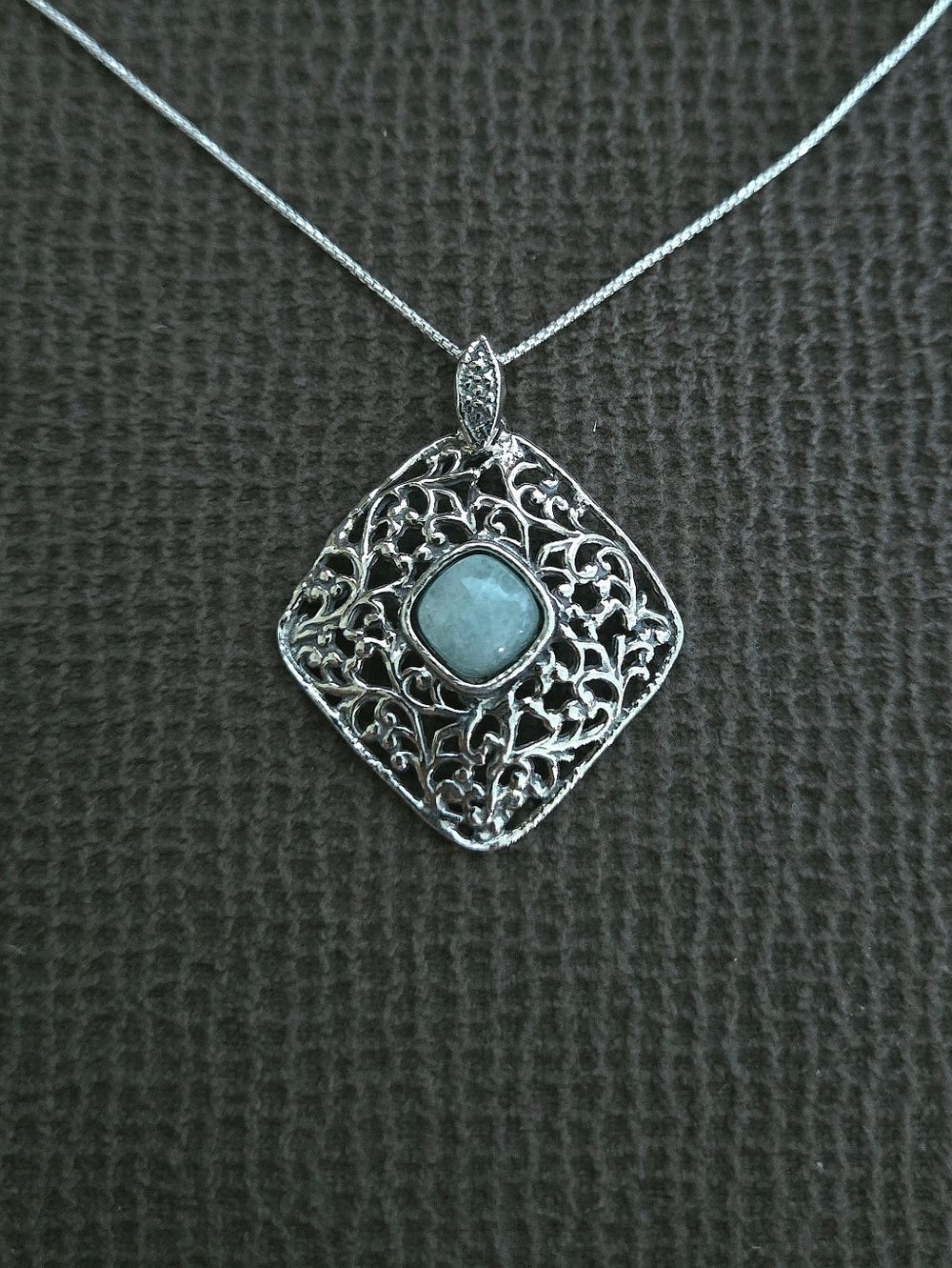 Noa Zuman Silver🤍 Square Scroll📜 with Amazonite Pendant Necklace - NWT - Picture 5 of 16